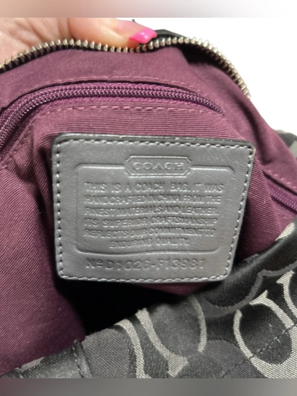 Coach Carly signature jacquard hobo black l& gray bag with chunky silver EUC